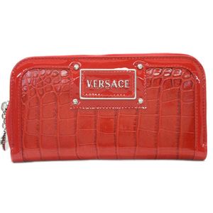 ヴェルサーチ ラウンドファスナー長財布(クロコ調/レッド)