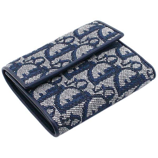 クリスチャン・ディオール CHRISTIAN DIOR ブルー ロゴジャガード LOG43001 三つ折り財布 #33398
