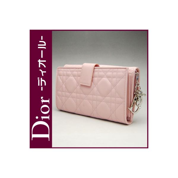 クリスチャン・ディオール財布(DIOR)ディオール長財布 ピンク ロゴチャーム付き Wホック長財布 CAL 43065 AGN P1