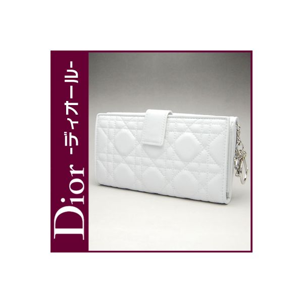 クリスチャン・ディオール財布(DIOR)ディオール長財布 ホワイト ロゴチャーム付き Wホック長財布 CAL 43065 AGN W0
