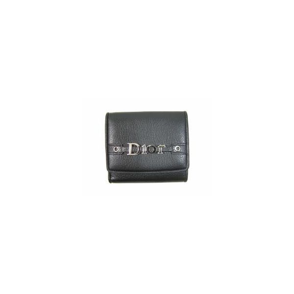 Christian Dior ディオール 二つ折り財布 CLF43025 ブラック Diorチャームシリーズオールレザー Wホック財布 小 ディオール財布