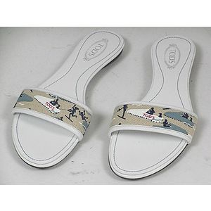 トッズ【TOD'S】 デザイン柄レディースフラットサンダル ホワイトXブラック 36.5