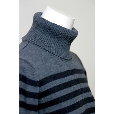 ZARA ボーダー タートルネックニット セーター レディース グレー