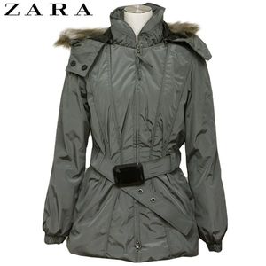 円高還元SALE!!ZARA BASIC【ザラ ベーシック】レディース★フードファー中綿ジャケット グレー/ZRJK-L4-GL