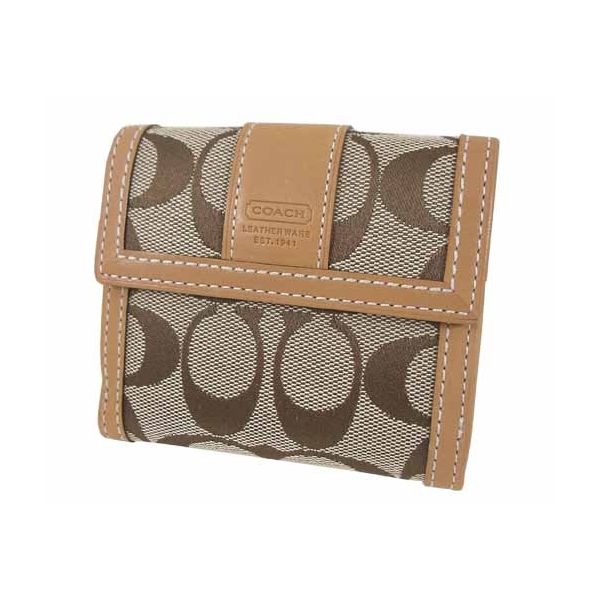 COACH　コーチ　ハンプトンズ　シグネチャー　ニューミニウォレット　ダブルホック財布　カーキ×キャメル　40995-BKHCA　コーチ 財布