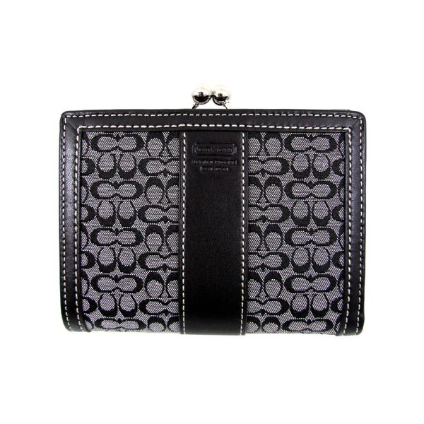 COACH　コーチ　ミニシグネチャー　フレームドフレンチウォッレット　二つ折りがま口財布　ブラック×ホワイト　CH41164-SBKWT　コーチ　財布