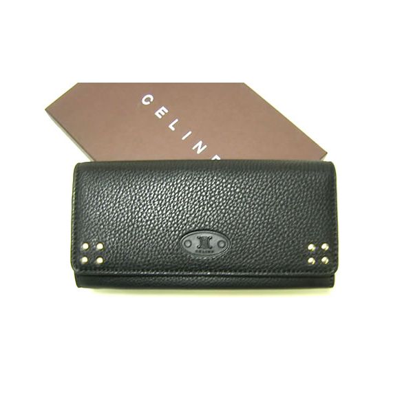 セリーヌ財布 CELINE グレインカーフスキン　二つ折長財布（ブラック）  107603