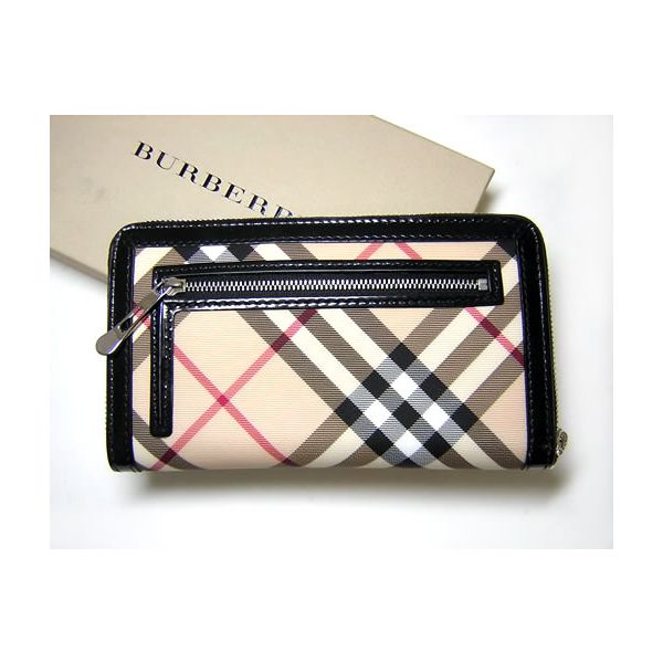 バーバリー財布 BURBERRY ラウンドファスナー長財布（ベージュチェック柄+ブラック）  11704308