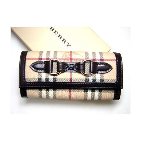 バーバリー財布 BURBERRY 二つ折長財布（ベージュチェック柄+ダークブラウン）