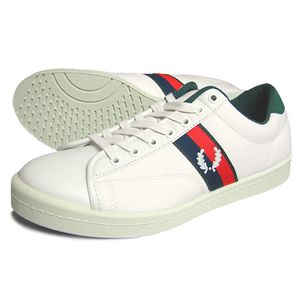送料無料！【FRED PERRY フレッドペリー】 ヘビー キャンバス レザー プリムソル 白/緑/赤 (FRED PERRY HEAVY CANVAS LTHR PLIMSOLL)