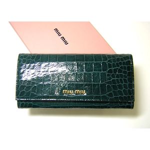 ミュウミュウ財布 MIUMIU クロコ型押し二つ折長財布(ペトロリオ) 5M1109