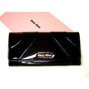 ミュウミュウ財布 MIUMIU ヴェルニーチェ二つ折長財布(モロ+ブラック) 5M1109